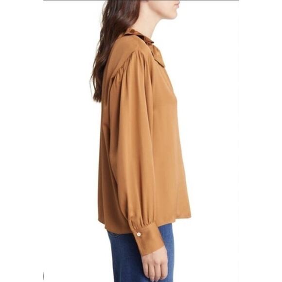 FRAME ruffle-collar‎ SILK blouse camel loose fit Size XS NWOT - Picture 3 of 7